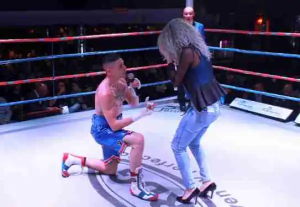 South African Boxer Proposes To His Girlfriend Inside Boxing Ring On Her Birthday (Photos)